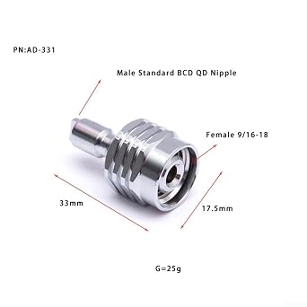 Dive Regulator Adaptor Connection Quick Release AD-331 Brass Threaded Connector for Scuba Gear LP Port 16-9-18 Female to for bcd Male Silver Lightweight