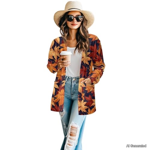 Image of Women's Lightweight Cardigans with Pockets Trendy Long Sleeve Open Front Cardigan Casual Tops Jackets Fall Oufits S-2XL