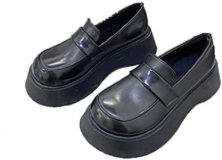 Litads Mary Janes Schuhe für Damen im britischen Stil, PU-Leder, zum Hineinschlüpfen, Vintage, runde Kappe, schwarze Plateau-Creepers-Schuhe (Color : Black, Size : 3.5 UK)