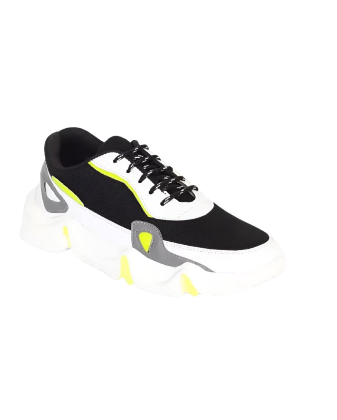 Athletic Chunky Sneakers, Black and White with Neon Yellow Accents, Platform Running Shoes (Yellow, UK Footwear Size System, Adult, Men, Numeric, Medium, 9) 1
