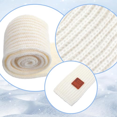 2Pcs Warm Kids Winter Knit Scarves, Soft Knitted Neck Warmer Toddler Scarf, Child Warm Scarves Wrap for Boys Girls, Kid Christmas New Year Gifts (Black, Beige)3
