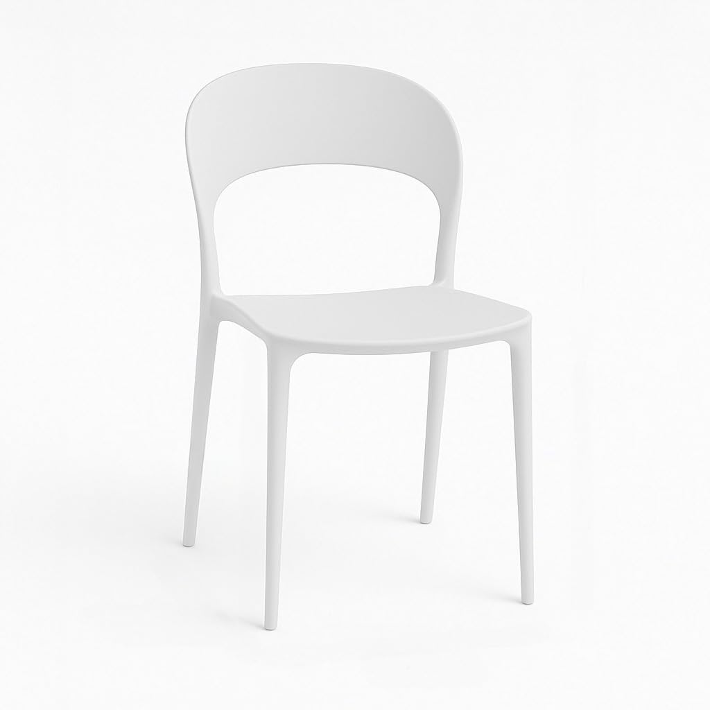 Baroni Home Lot de 4 Chaises en Plastique Blanc – Empilables, sans Montage, Faciles à Nettoyer, avec Patins Aantidérapants, pour Cuisine, Salon, Salle à Manger, Extérieur 41x38x77 cm, Dossier Arrondi
