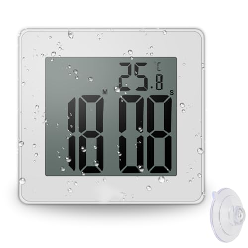 CENTOLLA 防水時計 LCD大画面 24H時間 温度表示 防水時計 お風呂用 吸盤付き (白)