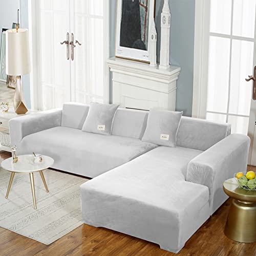de Sofá en L Elástica y Suave Protector Lavable para Chaise Longue Color Gris Claro Ideal para 2 y 3 Plazas s de Terciopelo Modernas.