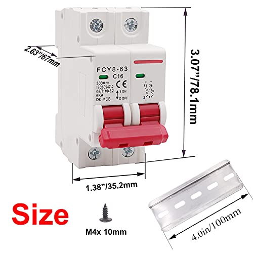 Smseace Dc Miniature Circuit Breaker, 63A 2P 500V Low Voltage Din Rail Mounted Miniature Air Circuit Breaker, Suitable For Solar Panels Grid System.fcy8-63-C63-2P #TOP1