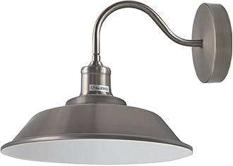 LEDSone Industrial Metal Wall Light, Shiny Body Wall Lamp Lighting Sconce Fitting, Vintage Industrial Wall Mount E27 Pendant with Light Shade for Bedside, Living Room, Hall Way (Satin Nickel) [Energy Class A+++]