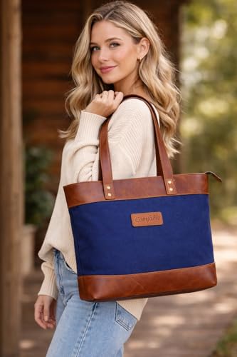 Image of Comfabie tote Bag for Women Handcrafted Women's Canvas Bag with pure Leather Shoulder Tote Bag & Handbag for Office and College | Women Office Bag for Ladies | Ladies Purse Handbag