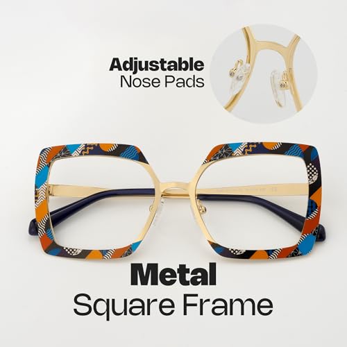 Image of Zeelool Blue Light Blocking Glasses for Women, Square Metal Glasses Frame Eyeglasses with Non-prescription Clear Lenses Anti Eyestrain & UV from Computer /TV /Phone ZJGM150137-03B