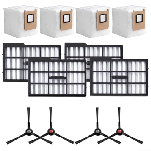 Set di pezzi di ricambio per robot spazzatrice, set di filtri a sacco per la pulizia delle spazzole laterali, kit di manutenzione delle parti dell'aspirapolvere, tra cui 4 spazzole laterali, 4