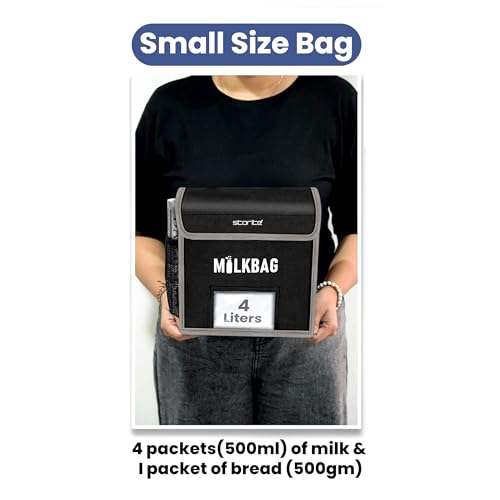Image of Storite Milk Bag for Door Hanging, Insulated & Waterproof Milk Storage Bag for Milk Sachets & Bottles | Outdoor Gate Delivery Basket Box with Note & Newspaper Pocket | Black, Small (23x11x23 cm)