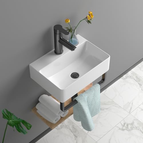 Lofeyo Floating Bathroom Sink Wall Mounted - 14"x10" Rectangular Vessel