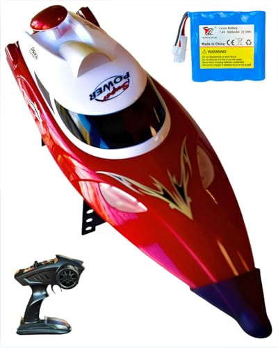 19" Big RC Boat High Speed 35+ KPH Remote Control Boat for Kids and Adults, Outdoor Water Toy Race Ship for Pool Lake With 3000mAh Big Capacity Battery,Water Play Toy Gift Racing Ship with LED Light
