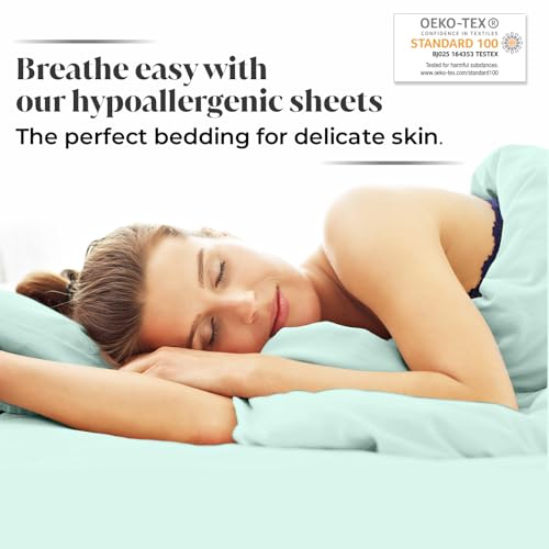 Image of Split King Size Sheet Set | 2 Fitted Sheets for Sleep Number & Adjustable Beds | Organically Grown | Ultra Soft & Cooling |100% Viscose | 17 inch Deep Pocket [Coastal Green]