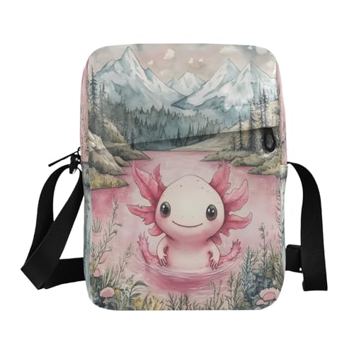 Crossbody Bag Cute Axolotl Messenger Bag for Women Men Purse Shoulder Bag Satchel Bag with Adjustable Strap 214B8882