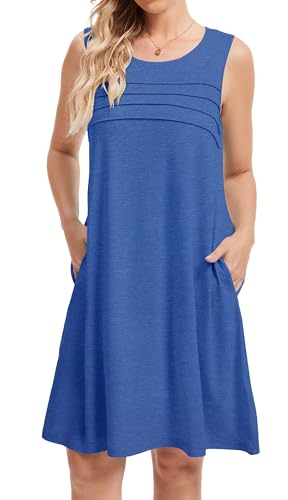 Image of CHICGAL Womens Summer Dresses Casual Loose Pleated Front Tshirt Sleeveless Tank Sundresses with Pockets 2026