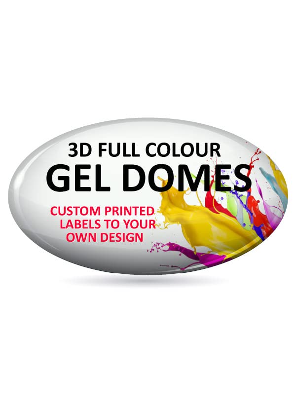 100 Personalised Custom 3D Gel Badge Domed Labels - 40mm x 20mm Permanent High Tack Vinyl Labels - Simply Choose a Layout and Upload Your Design - (P/NO. 40X20OVCDLA) (100)