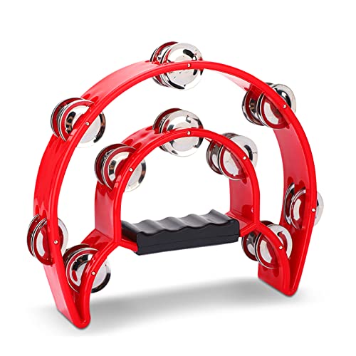 Tambourin Demi-lune, Instrument de Musique à Percussion Tambourin à Double Rangée Jingles Handbell(rouge)
