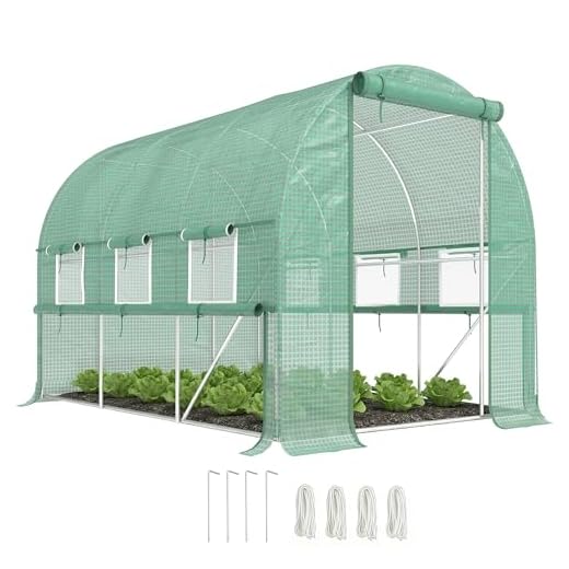 Outsunny Foliengewächshaus 2,95 x 2 x 2 m Tunnel begehbares Gewächshaus Treibhaus Pflanzenhaus Folienzelt 6 Fenster UV-Schutz Grün