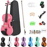 Oneder 1/2 Rainbow Violin Set Half Size Fiddle for Beginners Students with Hard Case, Shoulder Rest, Rosin, Bow, Tuner, Extra Bridge Strings, 10 Music Stickers (Pink)