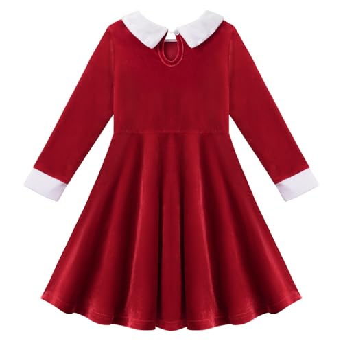 Weixinbuy Girls Velvet Dress Peter Pan Collar Long Sleeve Vintage Twirl Dresses,Kids Halloween Xmas Fall Winter Party Clothes2
