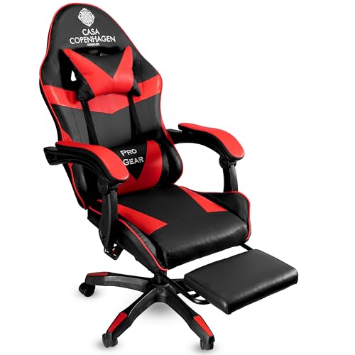 Image of Casa Copenhagen Designed in Denmark,High-Back Italian Leather Gaming Ergonomic Chair with Advanced Mechanism & Electric Back Massager, Memory Foam Seating & Multi Function Arm-Rest - Red & Black