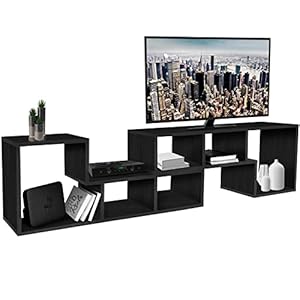 ABOUT SPACE TV Stand – Wooden TV Entertainment Unit and Shelf Storage for Set Top Box,Home Theatre,Books for Living Room,2 L Shaped TV Unit for 32 to 72 inch TV,Adjustable TV Table – Black Mahogany