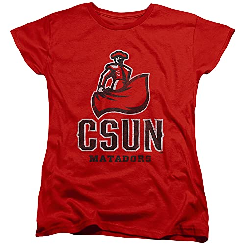 California State Univeristy Northridge Official Distressed Primary Women's T Shirt, Red, 2X-Large