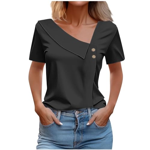 Firzero Blouses Button Down Shirts Short Sleeve V Neck Tops Summer Trendy Blouse Dressy Casual Tunic Tees Comfy T Shirts