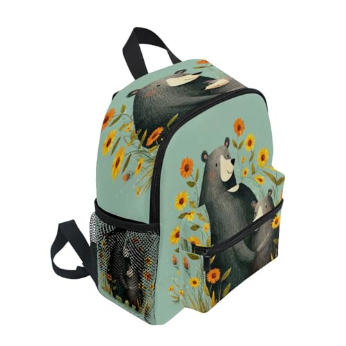 Bear Sunflowers Teal Toddler Backpack Kindergarten Preschool Backpack for Boys Girls Toddler Bookbag2