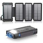 Solar Power Bank 26800mAh with 4 Solar Panels, 18W USB-C Power Bank Fast Charging Portable Battery for Phones, IPX7 Waterproof External Battery Pack with Flashlight Light/SOS/Strobe (SteelBlue)