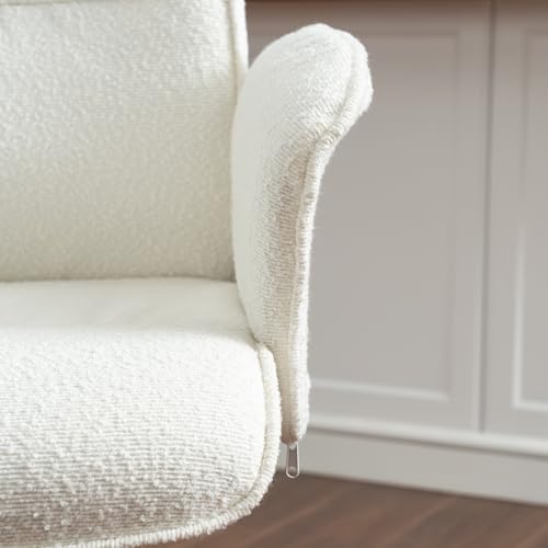 Silla de tocador boucle blanca con base giratoria y patas cruzadas 7