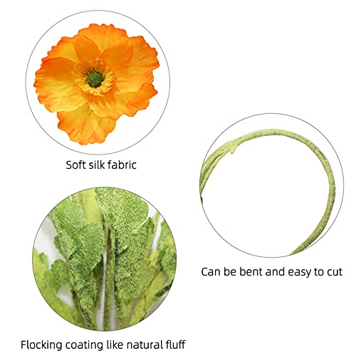 5 Pcs Artificial Poppy Flowers Silk Poppies Flowers With Stems Artificial Faux Flowers For Home Decor Vase Bouquet Table Centerpiece, Silk Floral Arrangement For Wedding Party Decorations (Orange) #TOP3