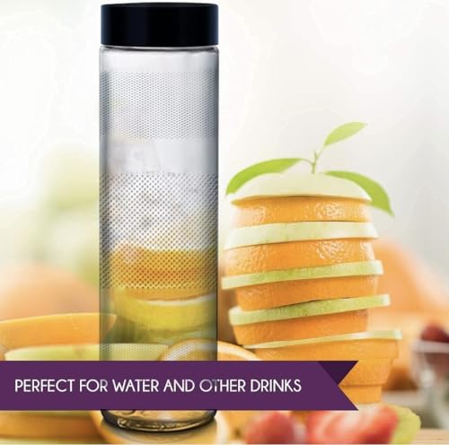 Image of Glass Bottles Wide Mouth Glass Water Bottle with Leak-Proof Airtight black plastic Lid for Water, With Black plastic long Cap - 750ml (pake of 1)