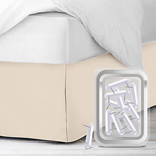 Empyrean Bedding Bed Skirts King Size - King Bed Skirts with 8 Pins - Dust Ruffles King â€“ King Size Bed Skirts 14 Inch Drop - Microfiber King Size Bed Skirt â€“ Cream Beige
