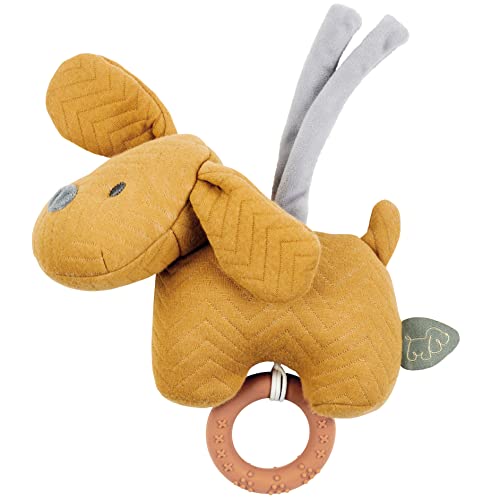 Boîte à musique Nattou Chien Charlie, peluche jacquard caramel éco-responsable pour nouveau-né