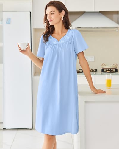Image of Ekouaer Moo Moos for Women House Dress With Pockets Cotton Nightgowns Short Sleeve Night gowns Embroidered Mumu Dress