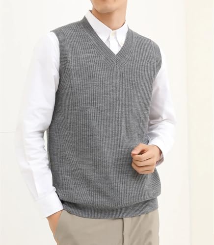 Men V-Neck Knit Vest Solid Business Casual Classic Thick Sleeveless Sweater Waistcoats2