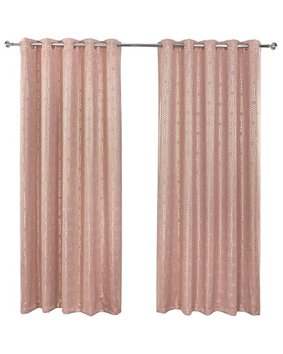 Emma Barclay – Blackout Curtains for Bedroom Living Room Thermal Insulated Woven Eyelet Geometric Blackout Curtains Hartford Collection (90” x 72” Inch)(Blush Pink)