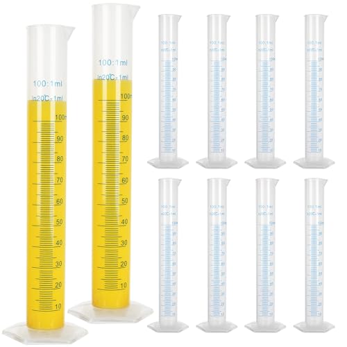 Cilindro graduado de plástico de 100 ml transparente con líneas de medición en dos caras para laboratorio