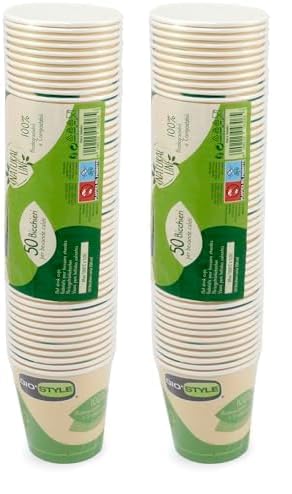 GIO'STYLE Vasos de agua de 200 cc | 50 unidades | Papel y PLA | Biodegradables y Compostables (Paquete de 2)