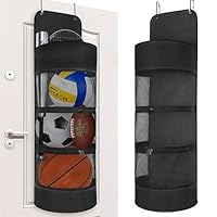 Über der Tür hängender Sportgeräte-Organizer, große hängende Sporttasche mit 2 Metallhaken, an der Wand hängender Ballhalter zur Aufbewahrung von Basketball, Fußball, Volleyball und Tennis (Schwarz)