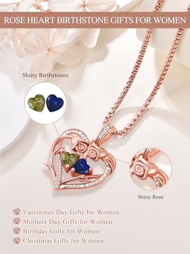 Rose Heart Necklace Gifts for Women - Rose Gold Double Birthstone Necklace, Wedding Anniversary Birthday Gifts for Her Wife Mom Friend Daughter Grandma Sister4