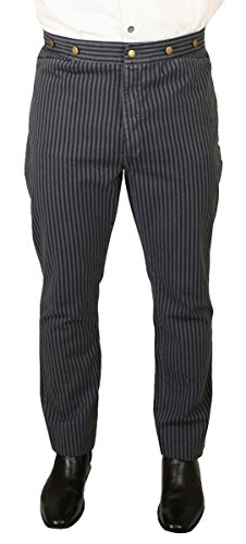 Historical Emporium Men's High Waist Edgar Striped Cotton Trousers, Victorian Western Pants with Suspender Buttons - Main Image