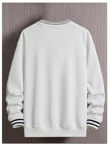 Verdusa Men's Round Neck Long Sleeve Sweatshirt Striped Hem Drop Shoulder Pullover Shirt Tops3