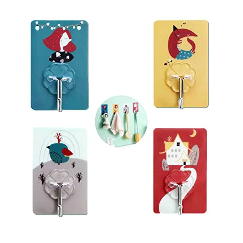 WUXIANM Badezimmerhaken, 4 Selbstklebende Handtuchhaken,Wandhaken, kein Bohren, kreative Haken für Bad, Küche, Wohnzimmer, Schlafzimmer Cover