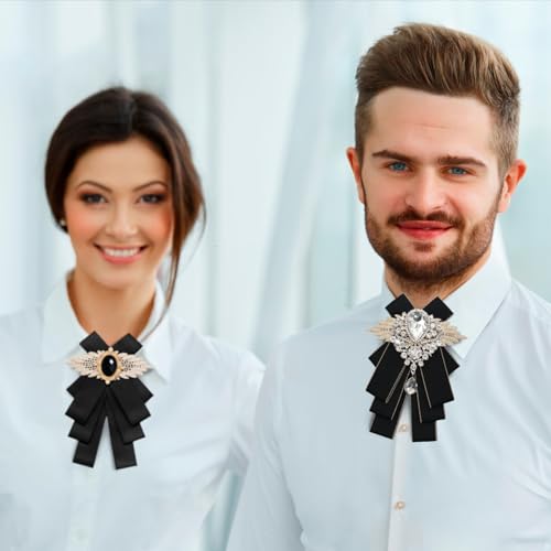 Image of Luckyvestir Womens Mens Bow Tie Ribbon Black Rhinestone Bow Ties Men Large Crystal Bowknot Bowtie for Wedding Party Banquet