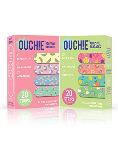 Image of Ouchie Non-Toxic Printed Bandages Double Combo (40 Pack) - Pink & Lime Green