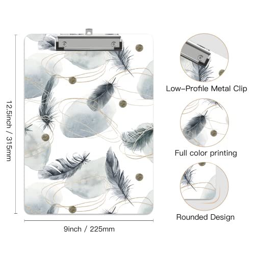 Image of Plastic A4 Clipboards, Clip Board Stardard Letter Size 9 x 12.5 in | Office Decorative for Students Women Men and Kids,Feather