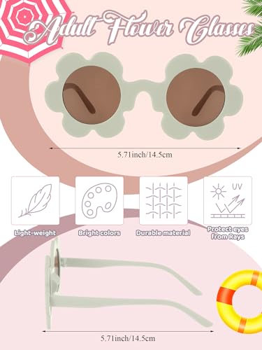 Image of Kanayu Summer Flower Sunglasses for Women 5.71 Inch Round UV Protection Adults Daisy Sunglasses Decor for Beach Party Gift