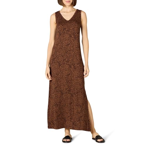 Amazon Essentials Damen Maxikleid Aus Jersey Mit Seitenschlitz Und V-Ausschnitt, Dunkles Toffee Braun Tiermuster, XL